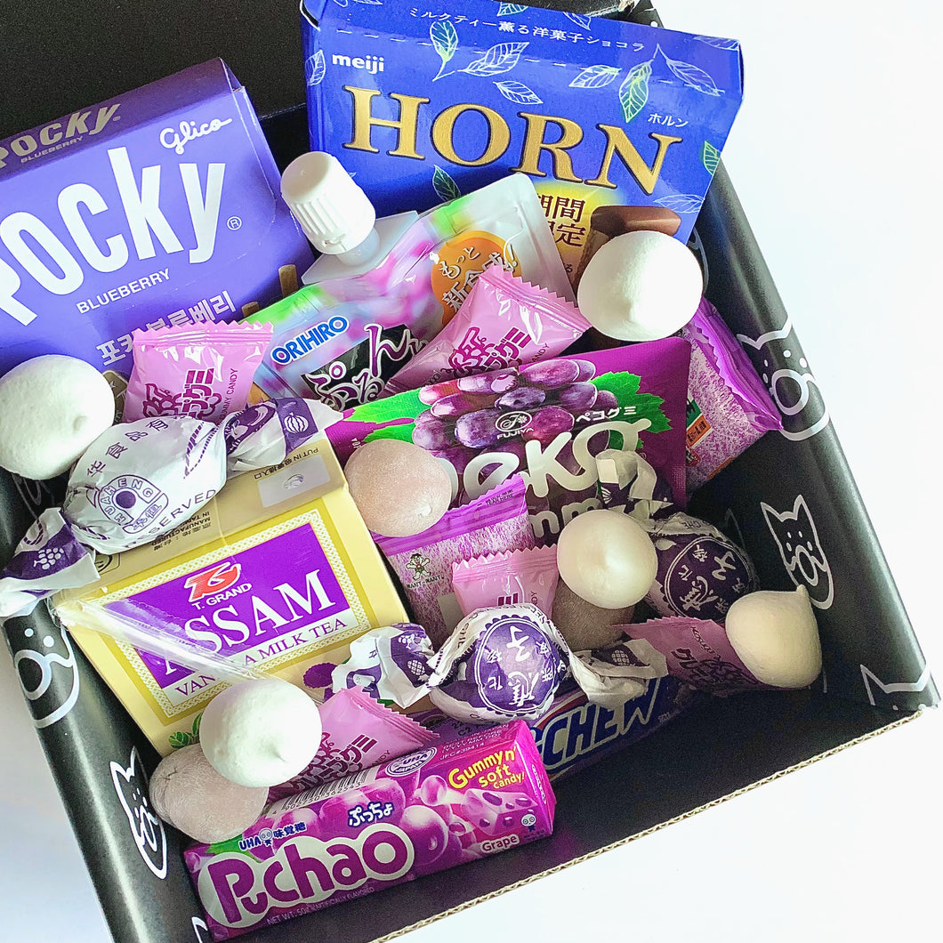 Buy Asian snack box online. Asian snacks Australia. Personalised gifts. Featuring grape Japanese snacks from Meiji, Pocky & Hi-Chew. No subscription.