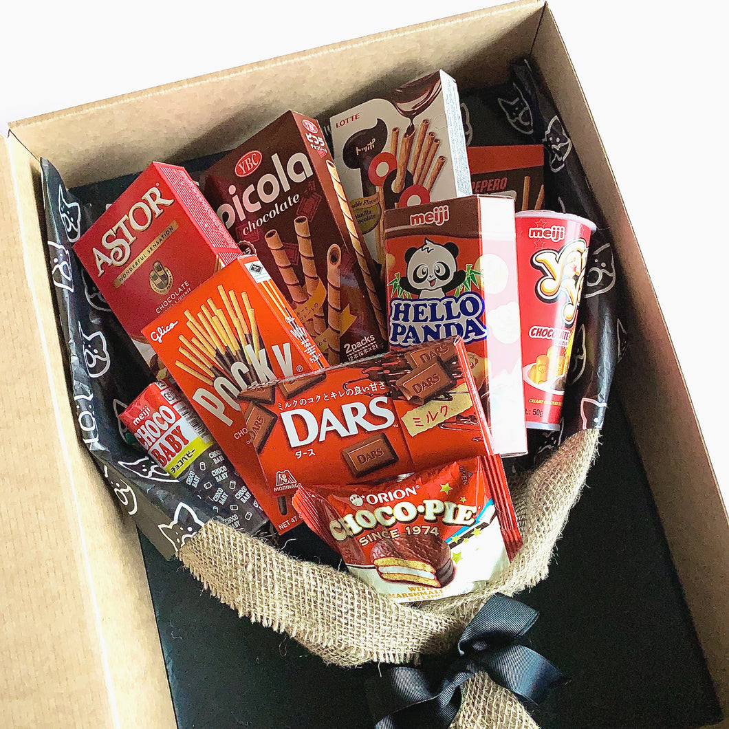 Order snack bouquet delivery online. Asian snacks & snack box Australia. Personalised gifts. Featuring chocolate Japanese snacks from Meiji, Lotte & Pocky.